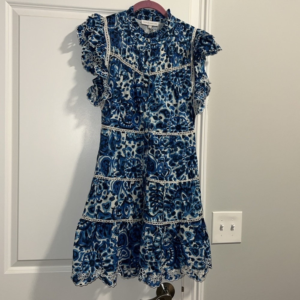 House of Harlow 1960 Melba Blue Floral Ruffle Button Front Dress - Picture 3 of 12
